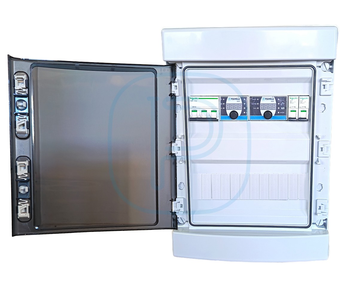 Coffret filtration piscine MDP - 1 pompe TRI (10A max) + éclairage 100VA + remplissage automatique - personnalisable